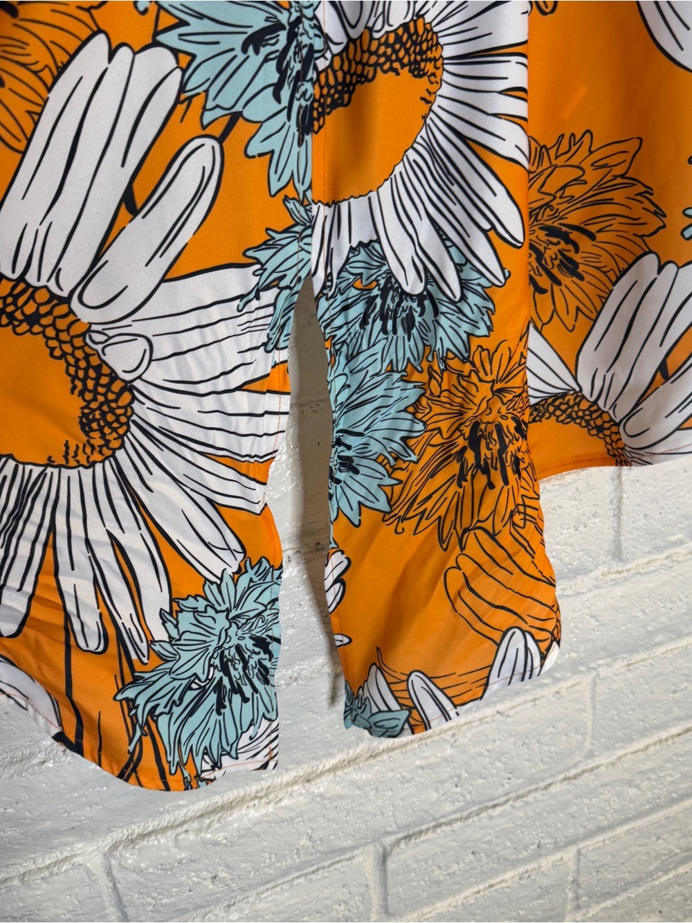 Sunflower Floral Wrap Front Blouse | Orange Boho Tie Waist Top | 3/4 Sleeve - Picture 6 of 11